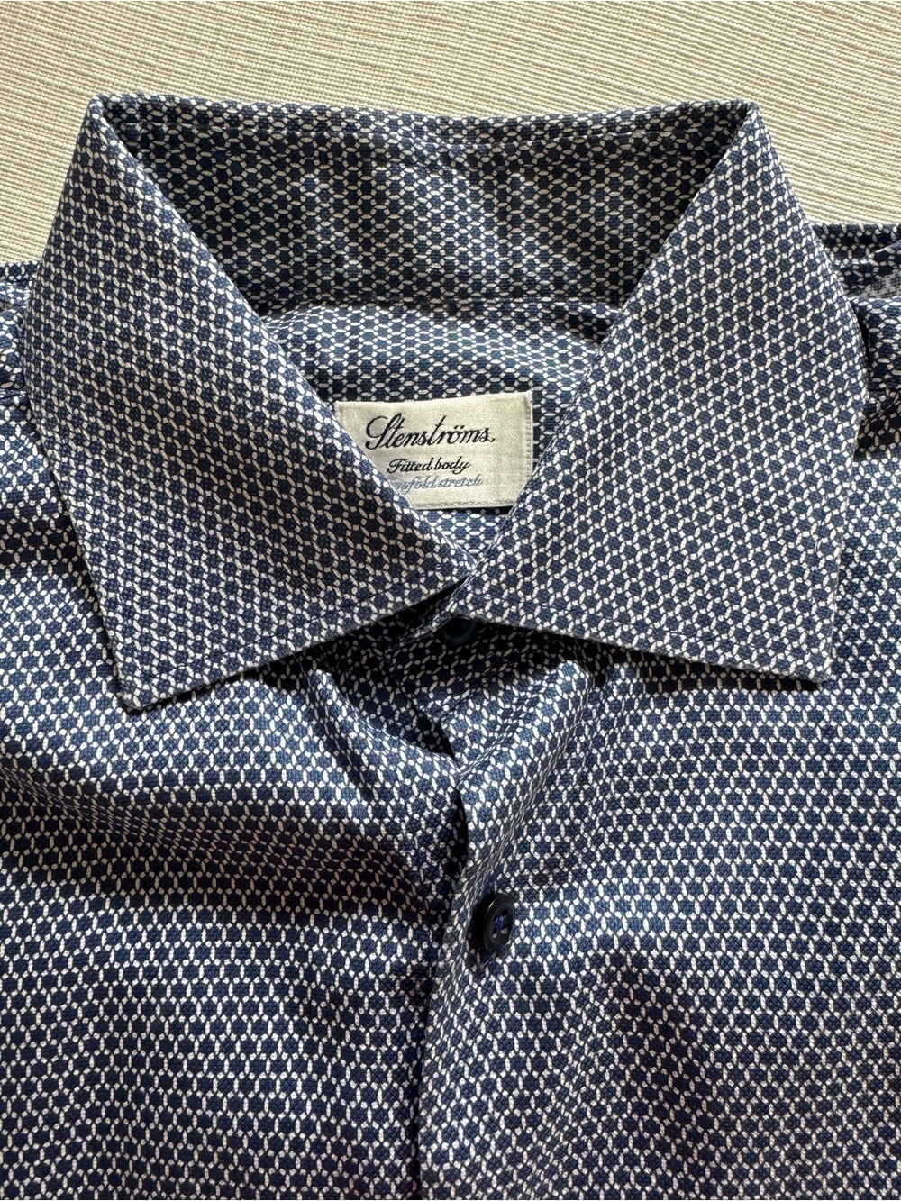 Strenstroms Patterned Blue Long-Sleeve Dress Shirt 15.5
